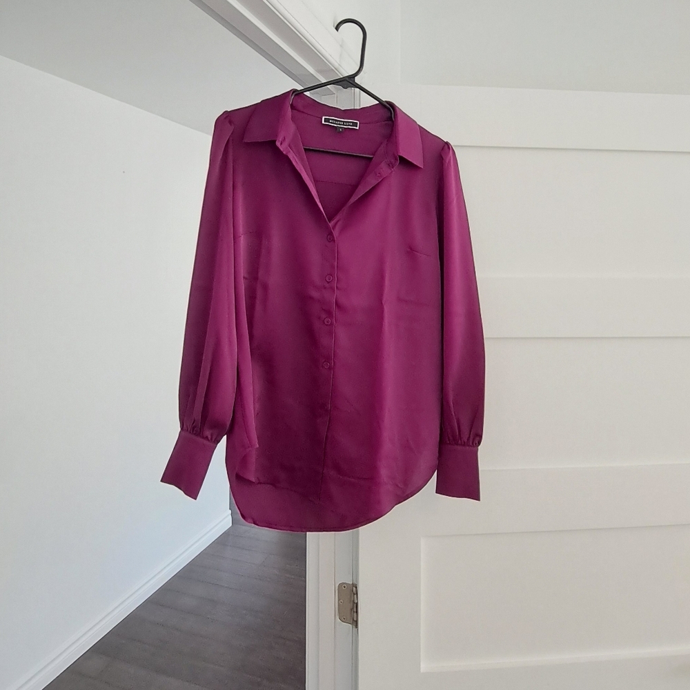 Satin blouse with puff sleeves